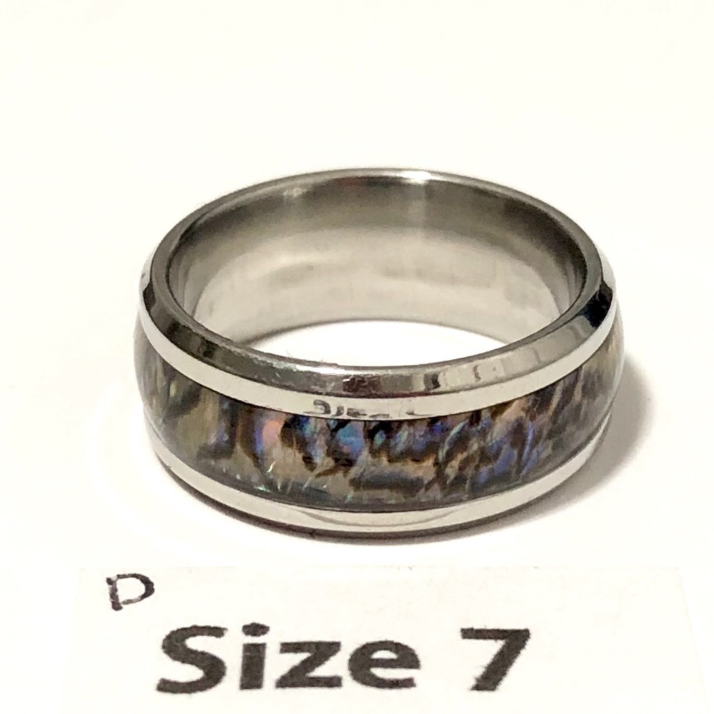 Silver Tone Ring with Abalone Shell inlay, Size 7